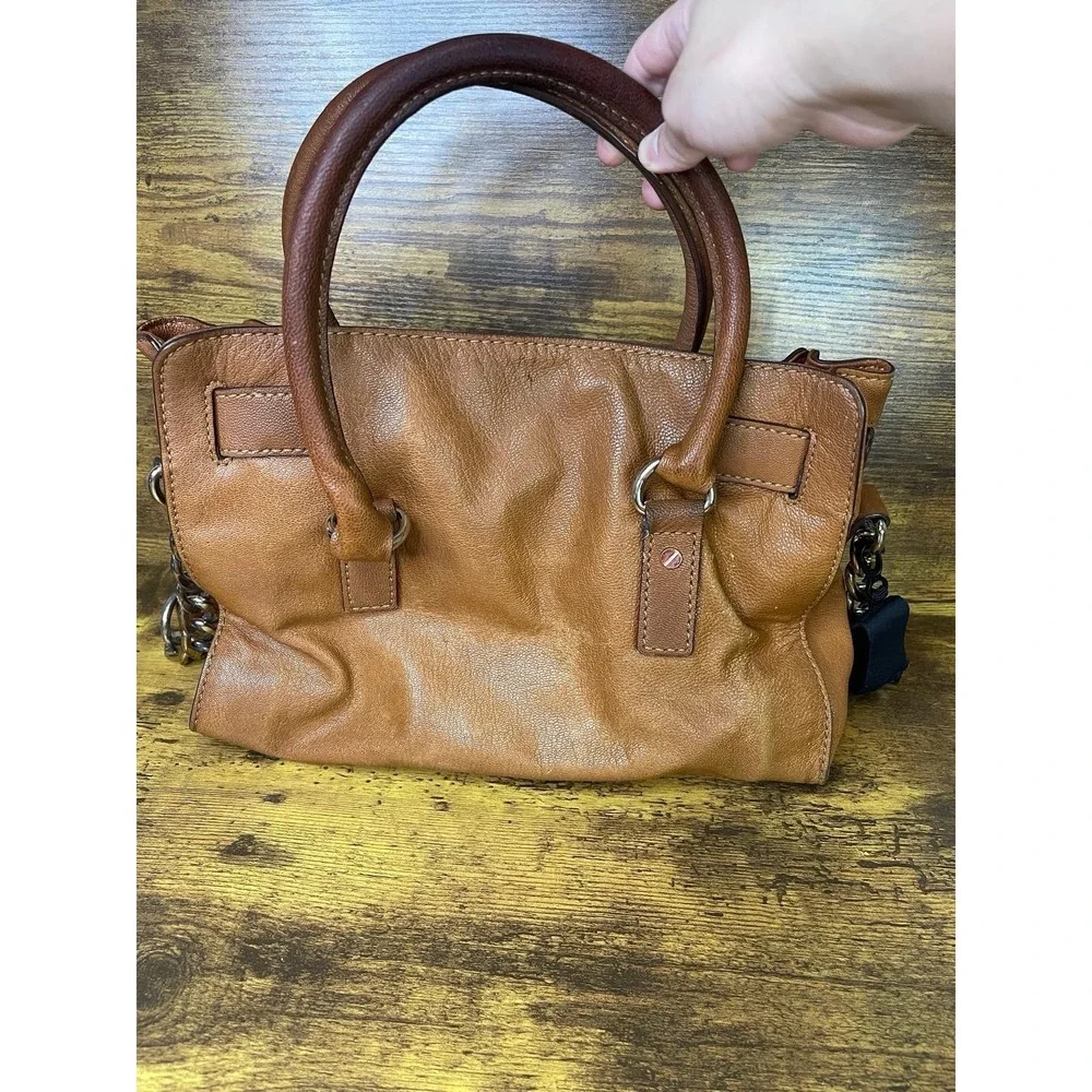 Michael‎ Kors Womens Brown Leather Inner Pockets Bottom Studs Satchel Bag